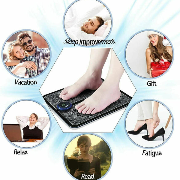 EMS Foot Massager Mat Electric Pad Blood Muscle Circulation Relief Pain LED USB