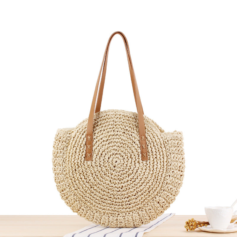 Simple Round Shoulder Bag Straw Handbag