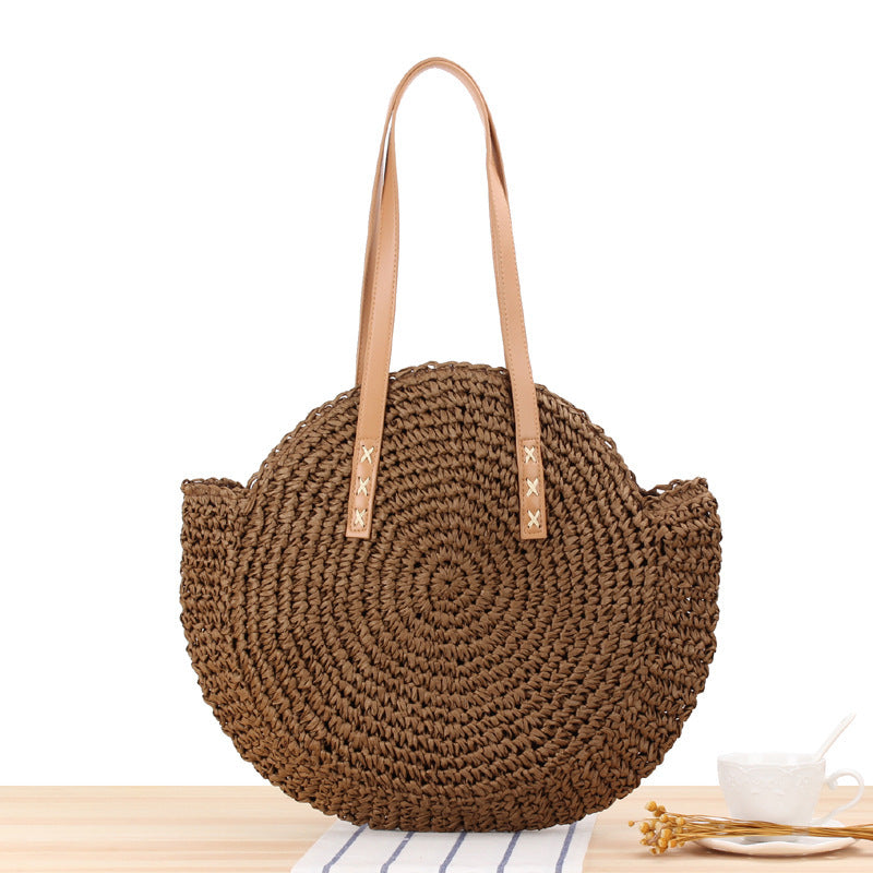 Simple Round Shoulder Bag Straw Handbag