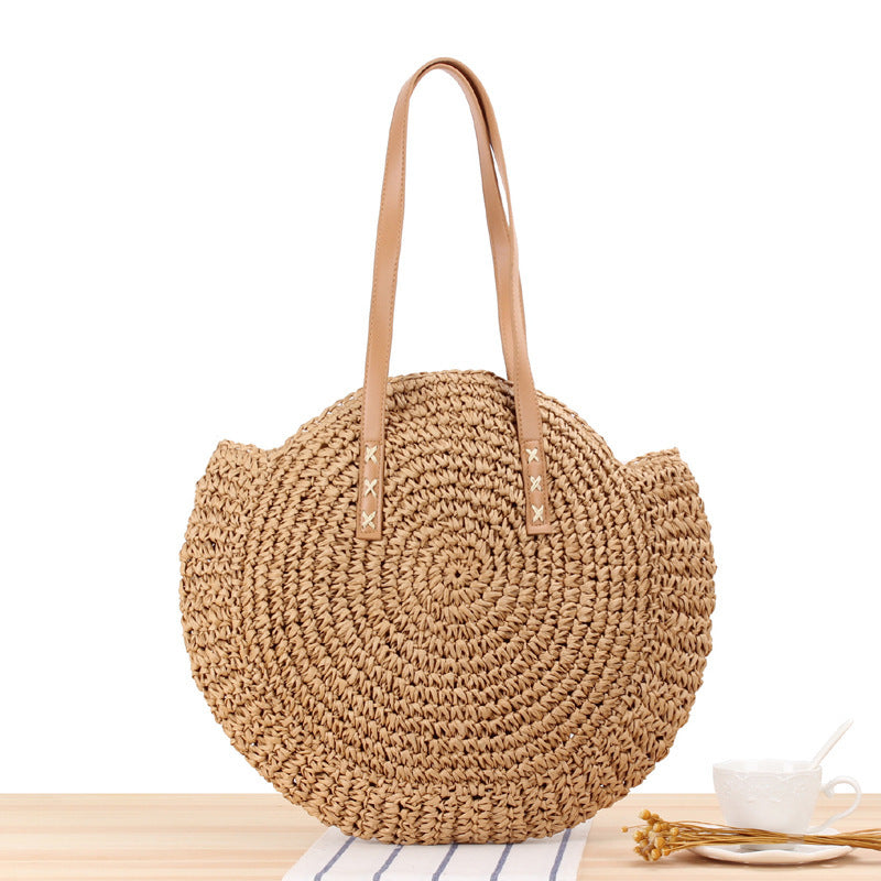 Simple Round Shoulder Bag Straw Handbag