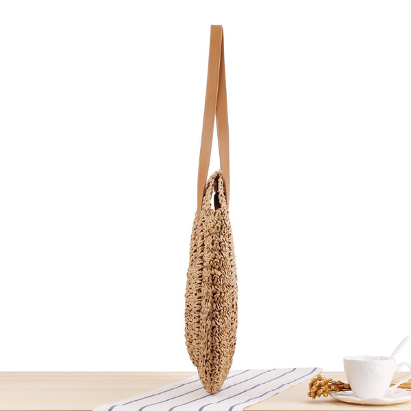 Simple Round Shoulder Bag Straw Handbag