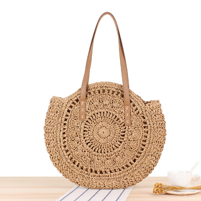 Simple Round Shoulder Bag Straw Handbag