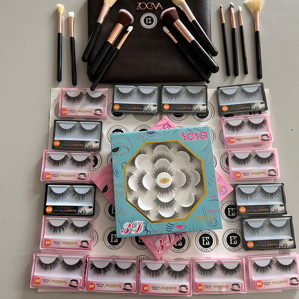 FLAIR SECRETS 24 PAIR 3D-EYELASHES- MULTIPLE USE , WITH 12 PCS MAKE BRUSH AND LEATHER BAG