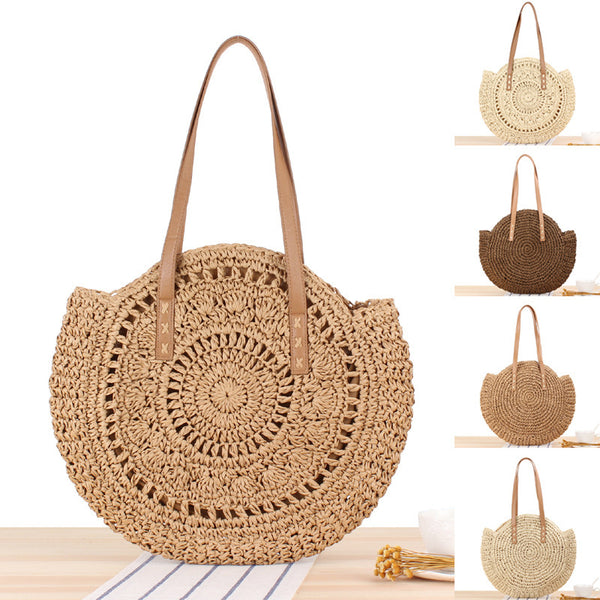 Simple Round Shoulder Bag Straw Handbag