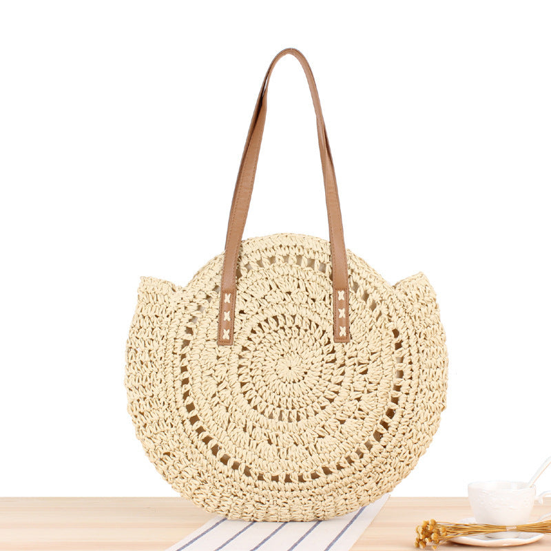 Simple Round Shoulder Bag Straw Handbag