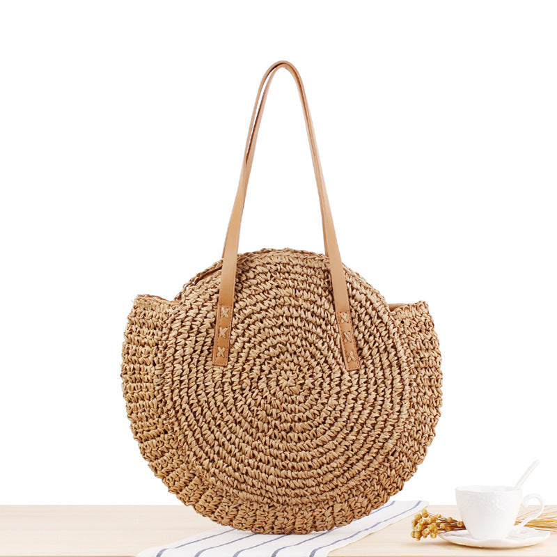 Simple Round Shoulder Bag Straw Handbag