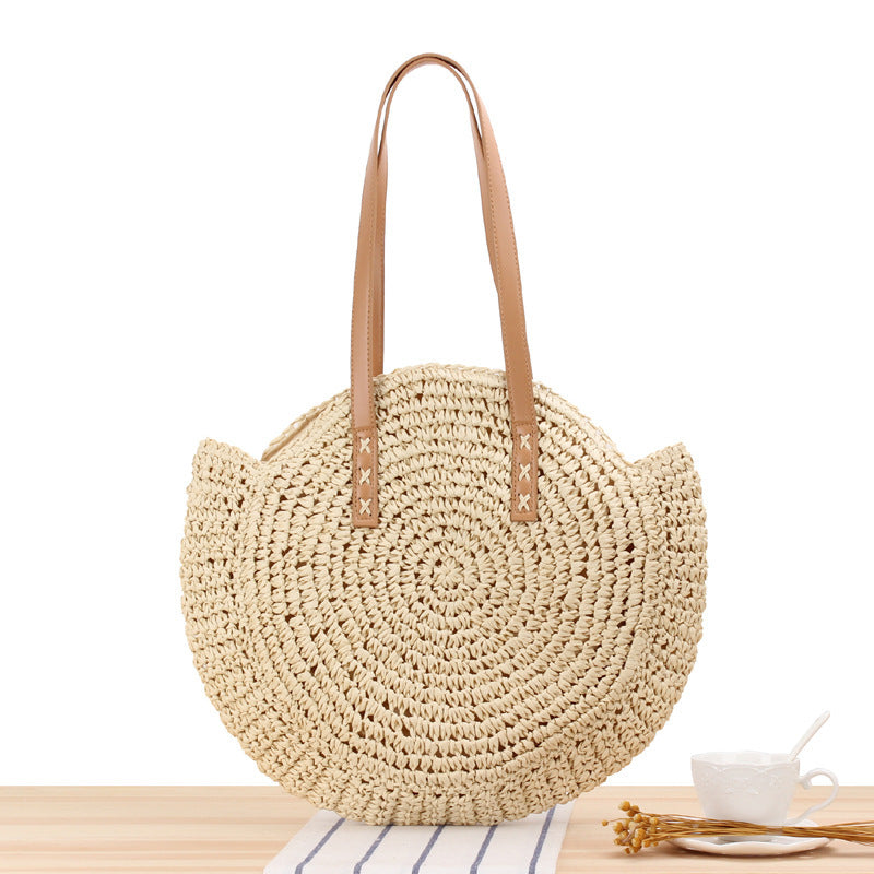 Simple Round Shoulder Bag Straw Handbag